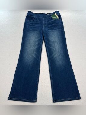 Halara Jeans Womens Large Petite Blue Flex Denim Boot Cut PullOn Med Wash